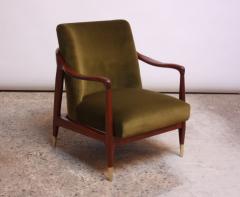 Mid Century Italian Modern Sculpted Walnut and Velvet Lounge Chair - 891909