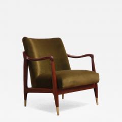 Mid Century Italian Modern Sculpted Walnut and Velvet Lounge Chair - 934184