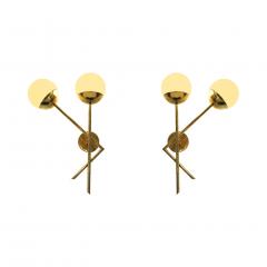 Mid Century Italian Modern Style Brass and Glass Sconces Set of 2 - 3325043