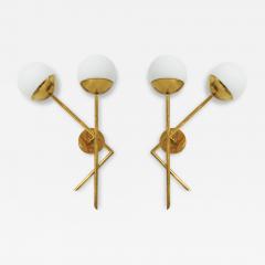 Mid Century Italian Modern Style Brass and Glass Sconces Set of 2 - 3330943