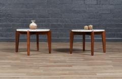 Mid Century Italian Modern Travertine Sculpted Walnut Side Tables - 4252224