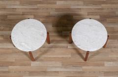 Mid Century Italian Modern Travertine Sculpted Walnut Side Tables - 4252225