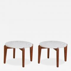 Mid Century Italian Modern Travertine Sculpted Walnut Side Tables - 4252879