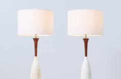 Mid Century Italian Modern Walnut Marble Table Lamps - 3119137