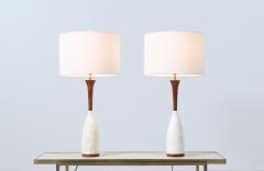 Mid Century Italian Modern Walnut Marble Table Lamps - 3119138