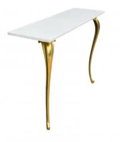 Mid Century Italian Modern White Marble Brass Floating Console Table or Desk - 3928524