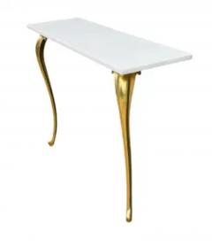 Mid Century Italian Modern White Marble Brass Floating Console Table or Desk - 3928527