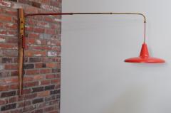 Mid Century Italian Modernist Wall Swag Lamp in Brass and Red Lacquered Metal - 3489436