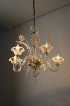 Mid Century Italian Murano Glass Chandelier with Flowers and Leaves 1950s - 4488622