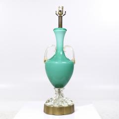 Mid Century Italian Murano Teal Cased Glass Double Handled Urn Form Lamps Pair - 4208768