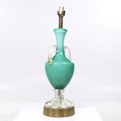 Mid Century Italian Murano Teal Cased Glass Double Handled Urn Form Lamps Pair - 4208769