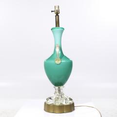 Mid Century Italian Murano Teal Cased Glass Double Handled Urn Form Lamps Pair - 4208775