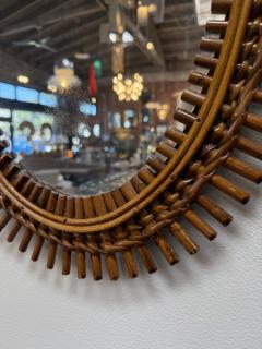 Mid Century Italian Oval Rattan and Wicker Sunburst Mirror 1960s - 4540784