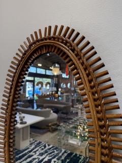 Mid Century Italian Oval Rattan and Wicker Sunburst Mirror 1960s - 4540785