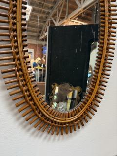 Mid Century Italian Oval Rattan and Wicker Sunburst Mirror 1960s - 4540788