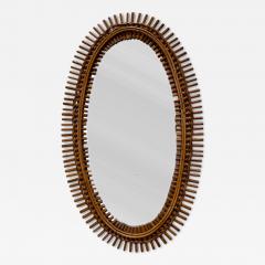 Mid Century Italian Oval Rattan and Wicker Sunburst Mirror 1960s - 4545333