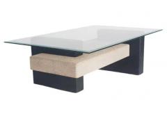 Mid Century Italian Post Modern Rectangular Glass Coffee Table in Black Gray - 3330883