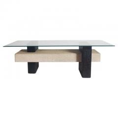 Mid Century Italian Post Modern Rectangular Glass Coffee Table in Black Gray - 3330889