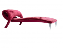 Mid Century Italian Post Modern Sculptural Chaise Lounge in Red Velvet - 2721295