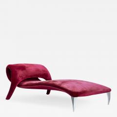 Mid Century Italian Post Modern Sculptural Chaise Lounge in Red Velvet - 2724773