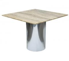 Mid Century Italian Post Modern Travertine Marble Dining Table with Steel Base - 2896794