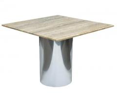 Mid Century Italian Post Modern Travertine Marble Dining Table with Steel Base - 2896795