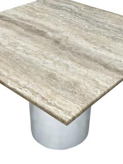 Mid Century Italian Post Modern Travertine Marble Dining Table with Steel Base - 2896858