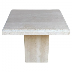 Mid Century Italian Post Modern Travertine Marble Side or End Table in Off White - 3114221