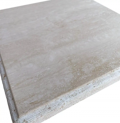 Mid Century Italian Post Modern Travertine Marble Side or End Table in Off White - 3114286