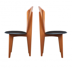 Mid Century Italian Post Modern Wood Black Leather Dining Chairs Set - 2567668