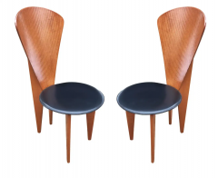 Mid Century Italian Post Modern Wood Black Leather Dining Chairs Set - 2567669