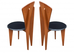 Mid Century Italian Post Modern Wood Black Leather Dining Chairs Set - 2567670