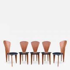 Mid Century Italian Post Modern Wood Black Leather Dining Chairs Set - 2571838