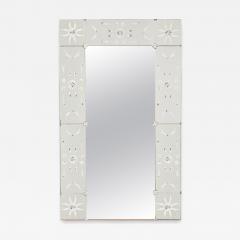 Mid Century Italian Rectangular Wall Mirror with Etched Glass Floral Border - 4219600
