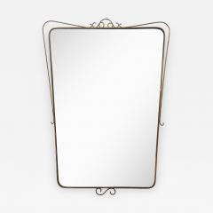 Mid Century Italian Shaped Brass Wall Mirror with Scroll Decorations - 4757932