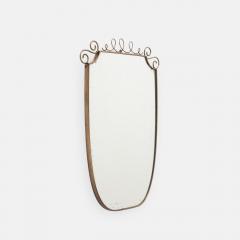 Mid Century Italian Shield Shaped Brass Wall Mirror with Scroll Crest - 4736528