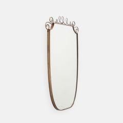 Mid Century Italian Shield Shaped Brass Wall Mirror with Scroll Crest - 4736529