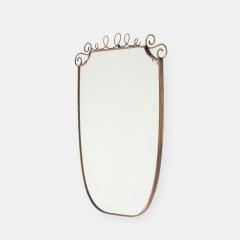 Mid Century Italian Shield Shaped Brass Wall Mirror with Scroll Crest - 4736530
