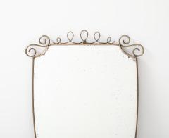 Mid Century Italian Shield Shaped Brass Wall Mirror with Scroll Crest - 4736533