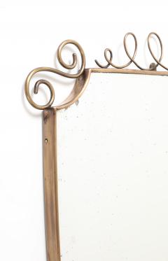 Mid Century Italian Shield Shaped Brass Wall Mirror with Scroll Crest - 4736534