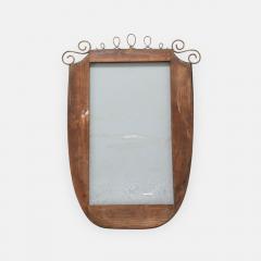 Mid Century Italian Shield Shaped Brass Wall Mirror with Scroll Crest - 4736539