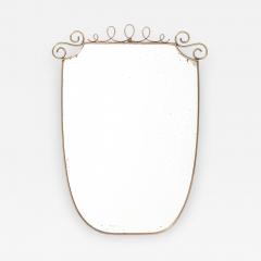 Mid Century Italian Shield Shaped Brass Wall Mirror with Scroll Crest - 4737957