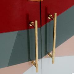 Mid Century Italian Sideboard Colorful Glass and Brass Geometric Design  - 4238117