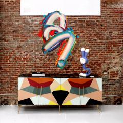 Mid Century Italian Sideboard Colorful Glass and Brass Geometric Design  - 4238118