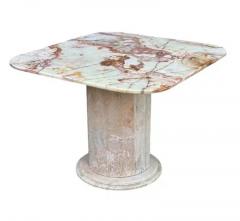 Mid Century Italian Square Onyx Blush Marble Dining Table - 3947318