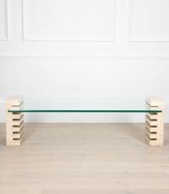 Mid Century Italian Travertine and Glass Adjustable Coffee Table - 4229302