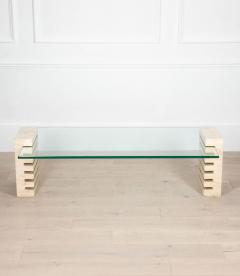 Mid Century Italian Travertine and Glass Adjustable Coffee Table - 4229303