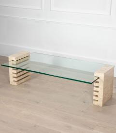Mid Century Italian Travertine and Glass Adjustable Coffee Table - 4229304