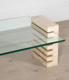 Mid Century Italian Travertine and Glass Adjustable Coffee Table - 4229305