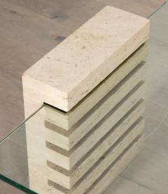 Mid Century Italian Travertine and Glass Adjustable Coffee Table - 4229306